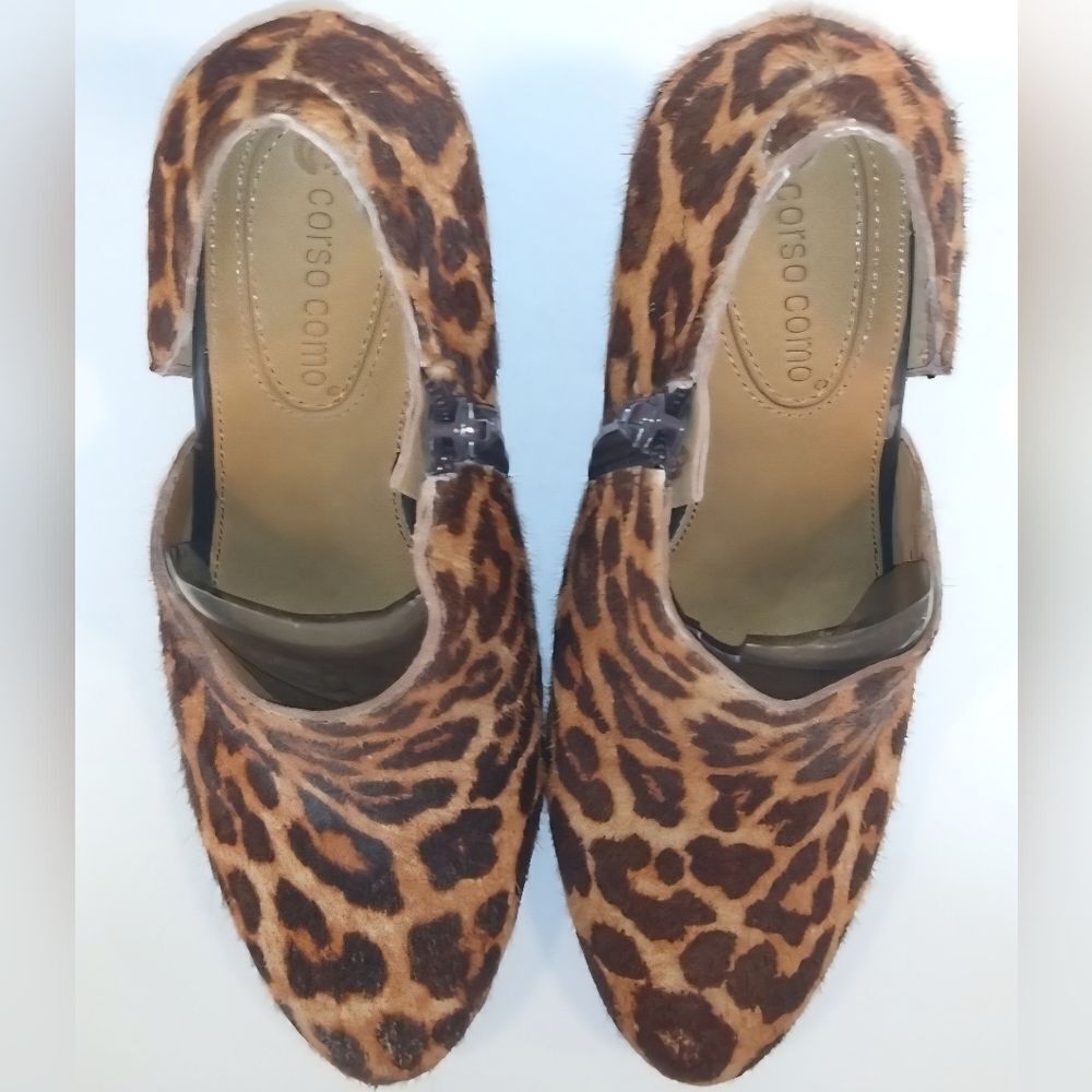 Corso Como Leopard Print Ankle Boots Size 6 Designer Calf Hair Heels Pre Owned